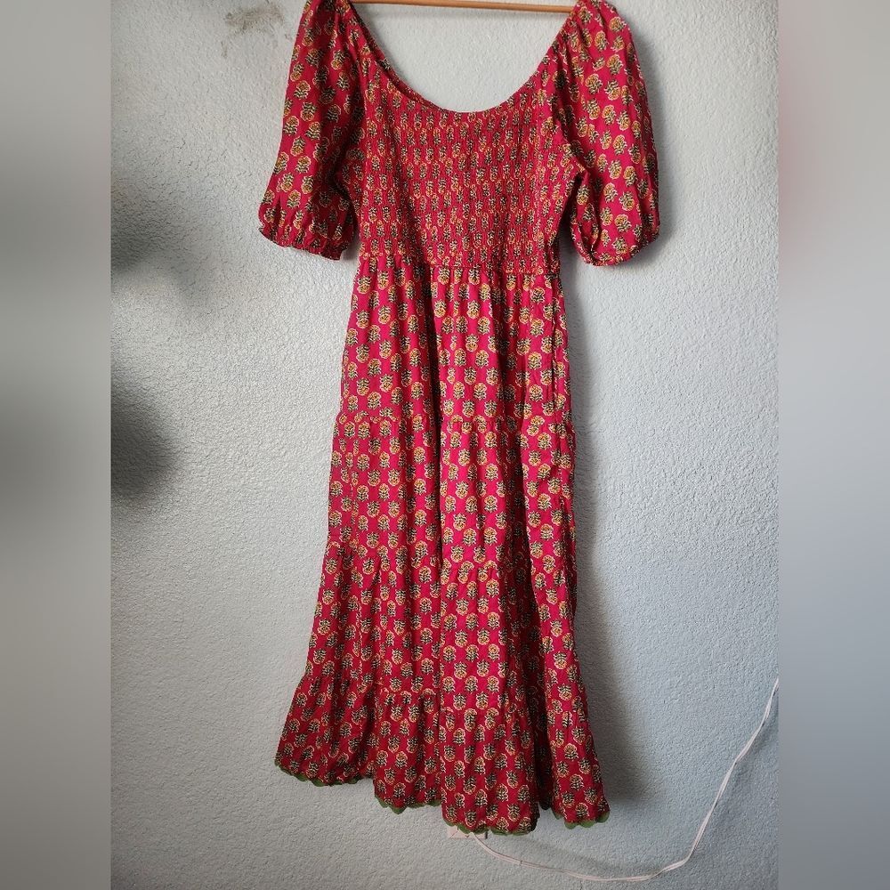 LEA Red Floral Bohemian Tiered Dress